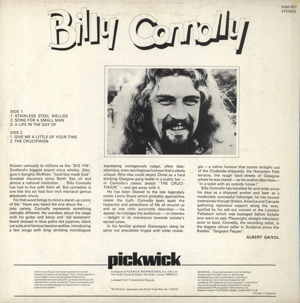 Billy Connolly Billy Connolly UK vinyl LP album (LP record)