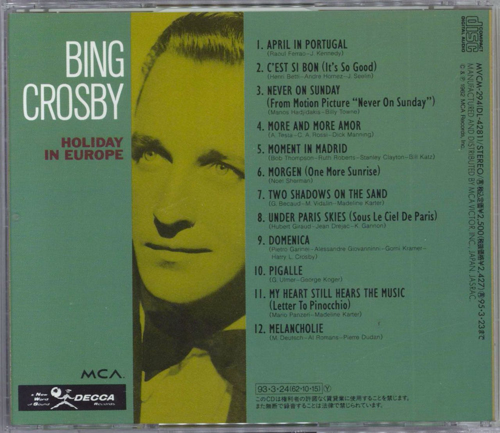 Bing Crosby Holiday In Europe Japanese CD album (CDLP)