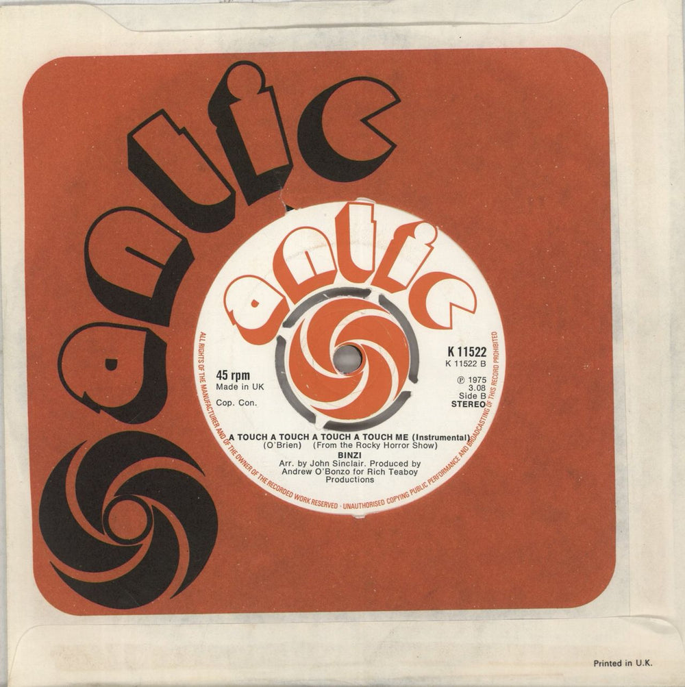 Binzi Touch A Touch A Touch A Touch Me UK 7" vinyl single (7 inch record / 45)