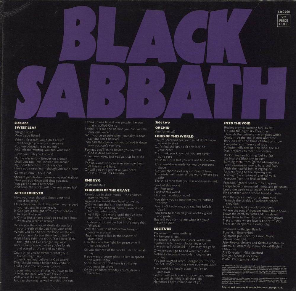 Black Sabbath Master Of Reality - 1st + Poster - VG UK vinyl LP album (LP record)