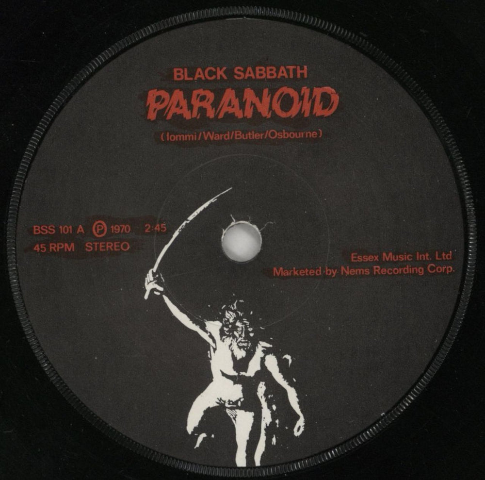Black Sabbath Paranoid UK 7" vinyl single (7 inch record / 45) BLK07PA92167