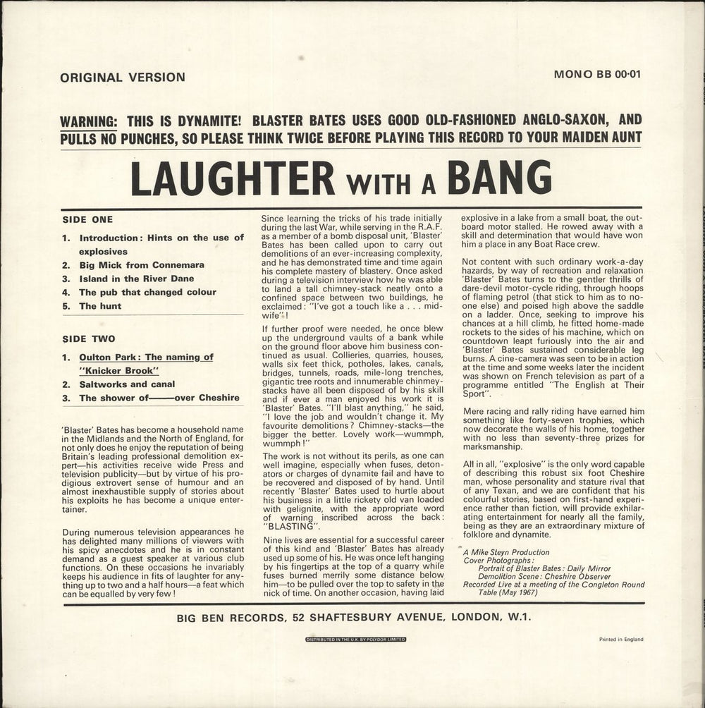 Blaster Bates Laughter With A Bang UK vinyl LP album (LP record)