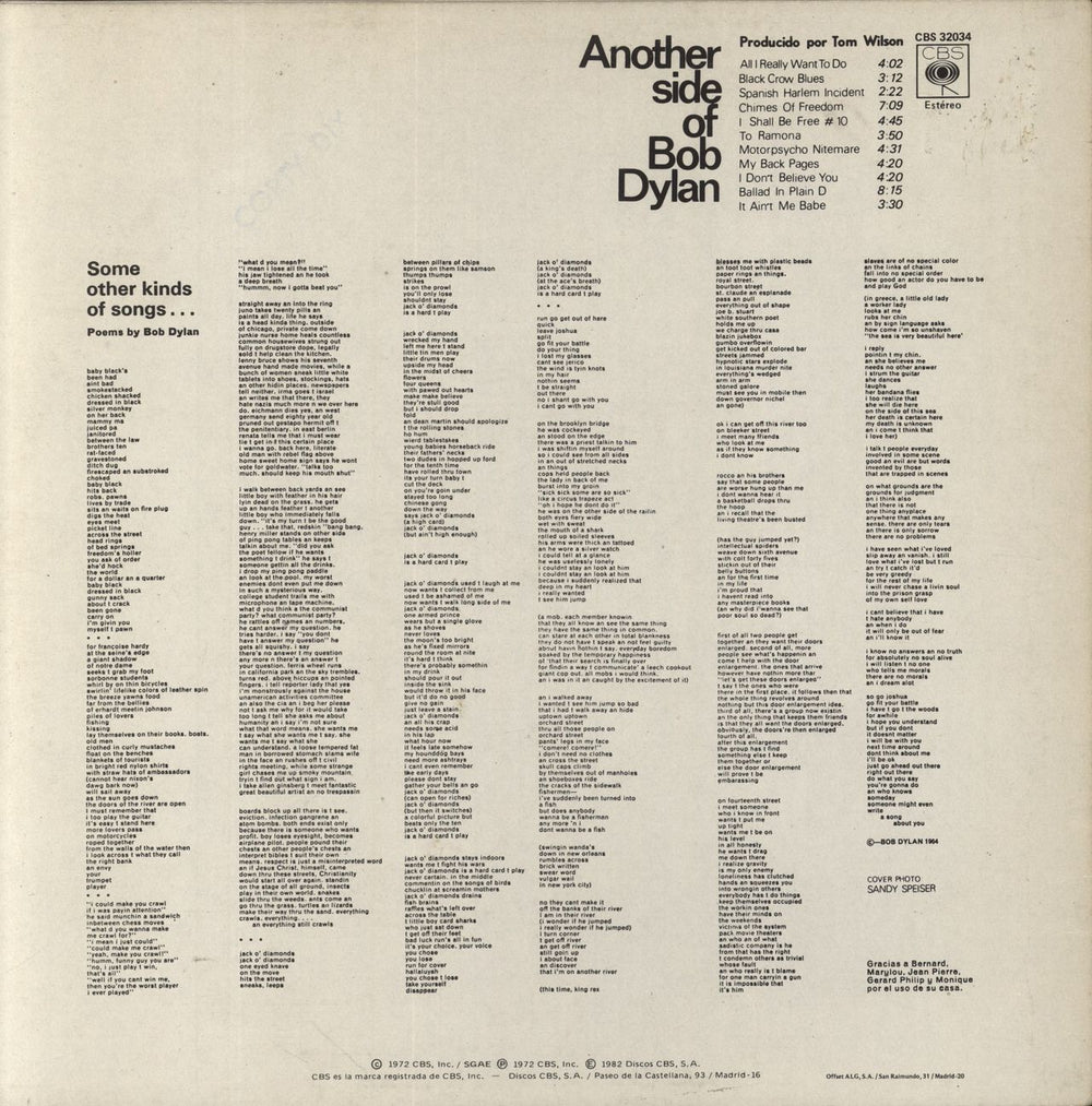 Bob Dylan Another Side Of Bob Dylan - Graduated Spanish vinyl LP album (LP record)