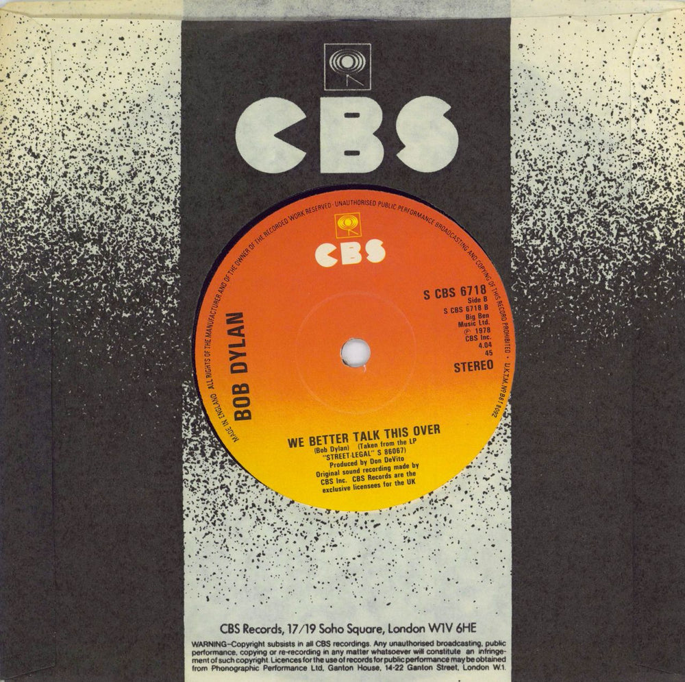 Bob Dylan Is Your Love In Vain? UK 7" vinyl single (7 inch record / 45)