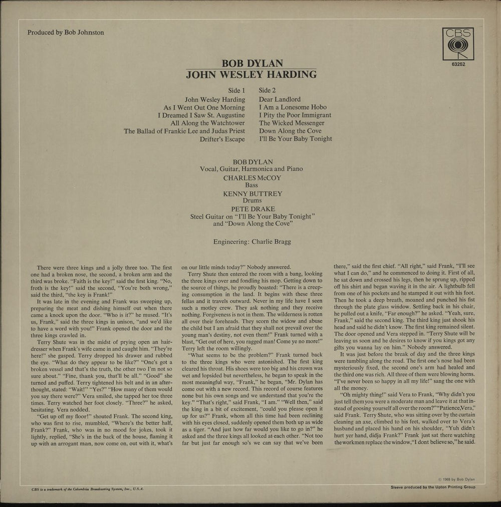 Bob Dylan John Wesley Harding - 1st Mono - EX UK vinyl LP album (LP record)