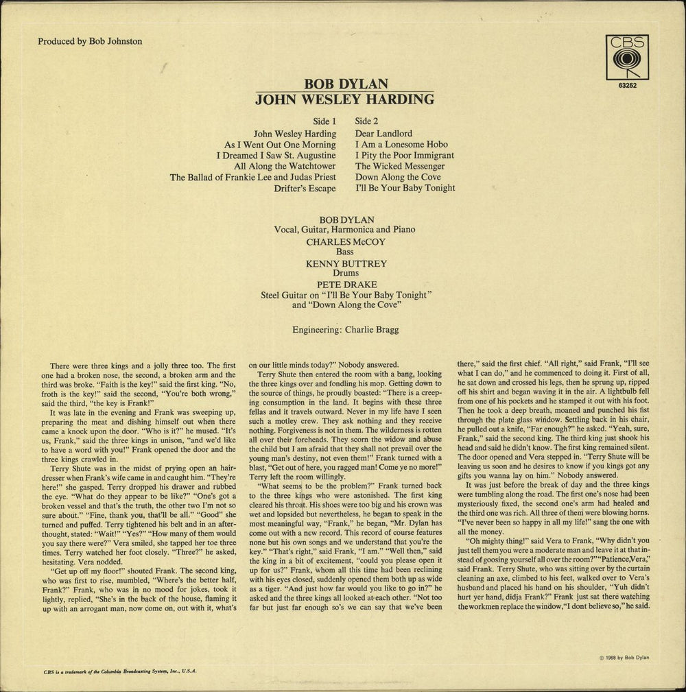 Bob Dylan John Wesley Harding - 3rd UK vinyl LP album (LP record)