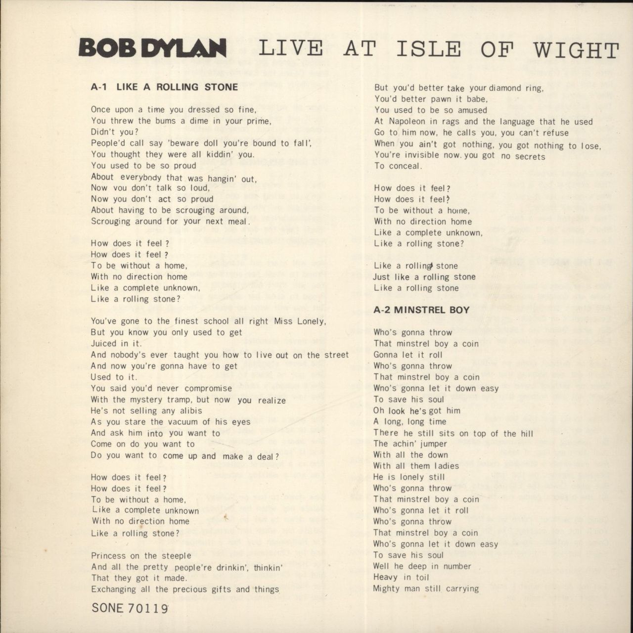 Bob Dylan Live At The Isle Of Wight EP - EX Japanese 7