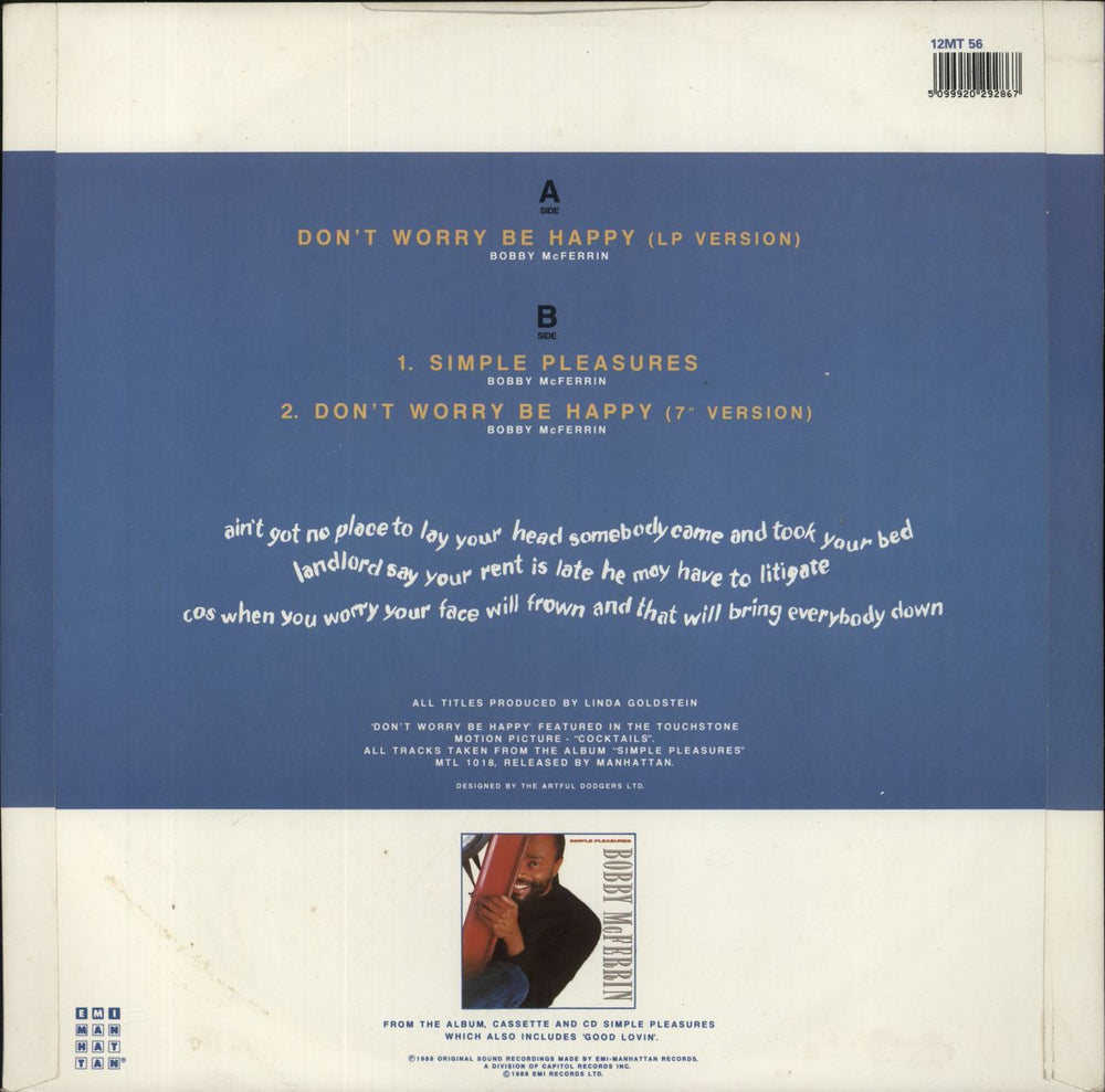 Bobby McFerrin Don't Worry Be Happy UK 12" vinyl single (12 inch record / Maxi-single) 5099920292867