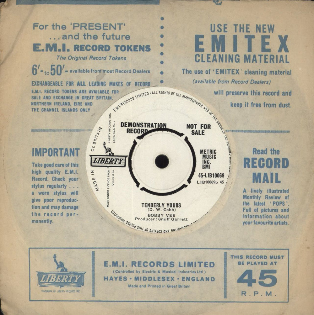 Bobby Vee The Night Has A Thousand Eyes - A Label UK Promo 7" vinyl single (7 inch record / 45)