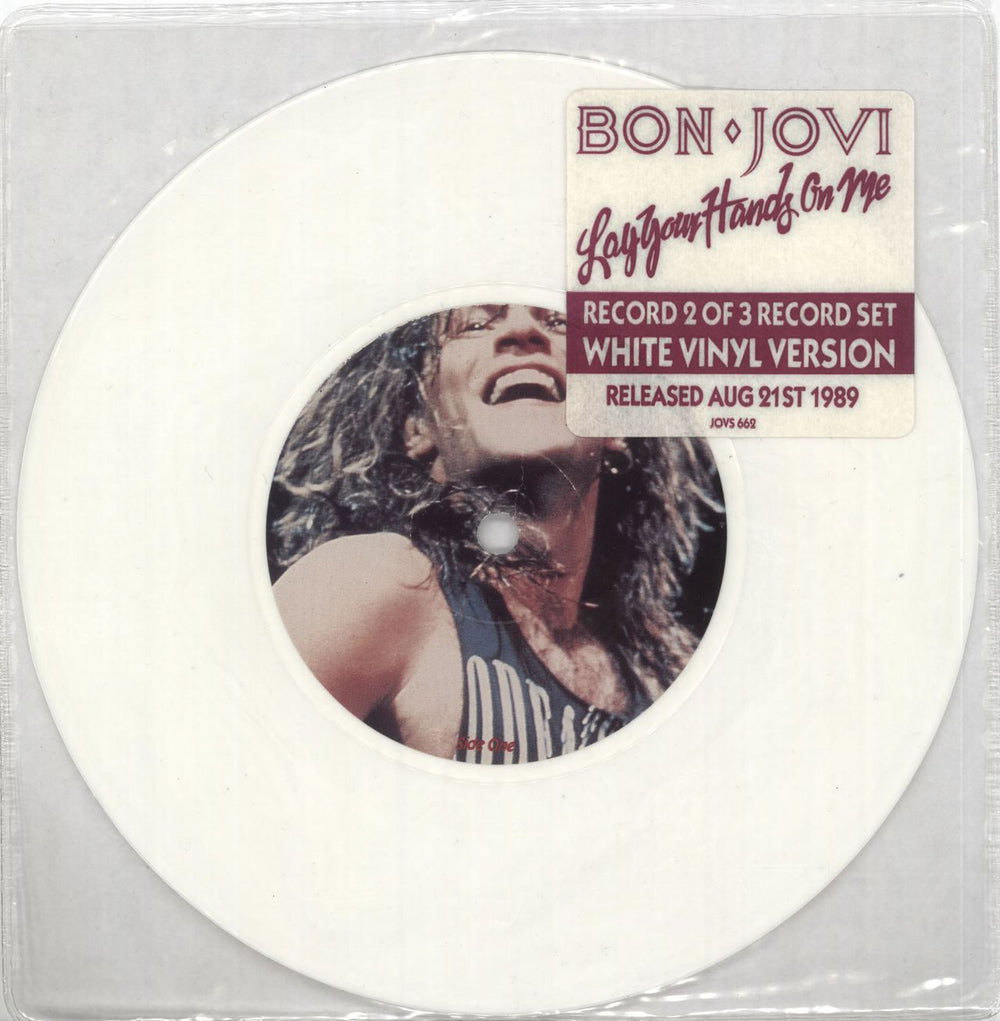 Bon Jovi Lay Your Hands On Me - White UK 7" vinyl single (7 inch record / 45) JOVS662