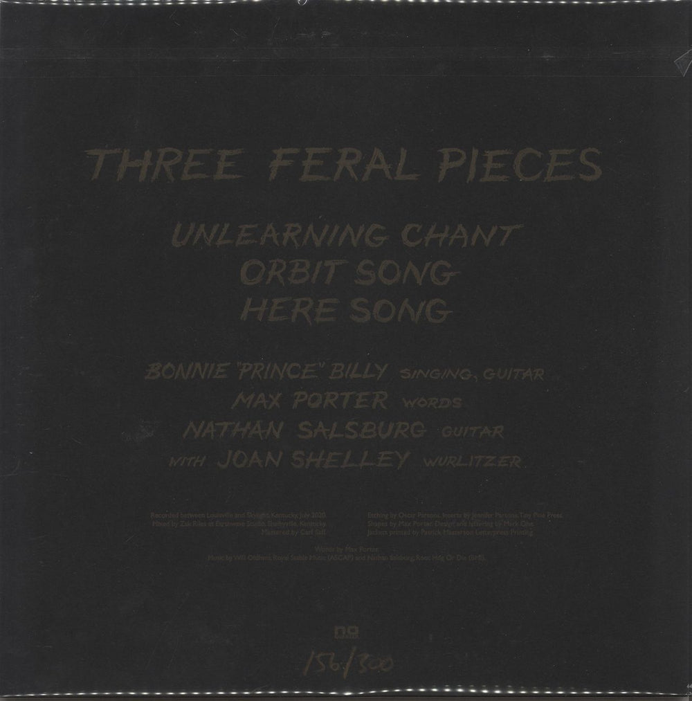 Bonnie Prince Billy Sing And Play Max Porter – Three Feral Pieces US 12" vinyl single (12 inch record / Maxi-single) 843563133972