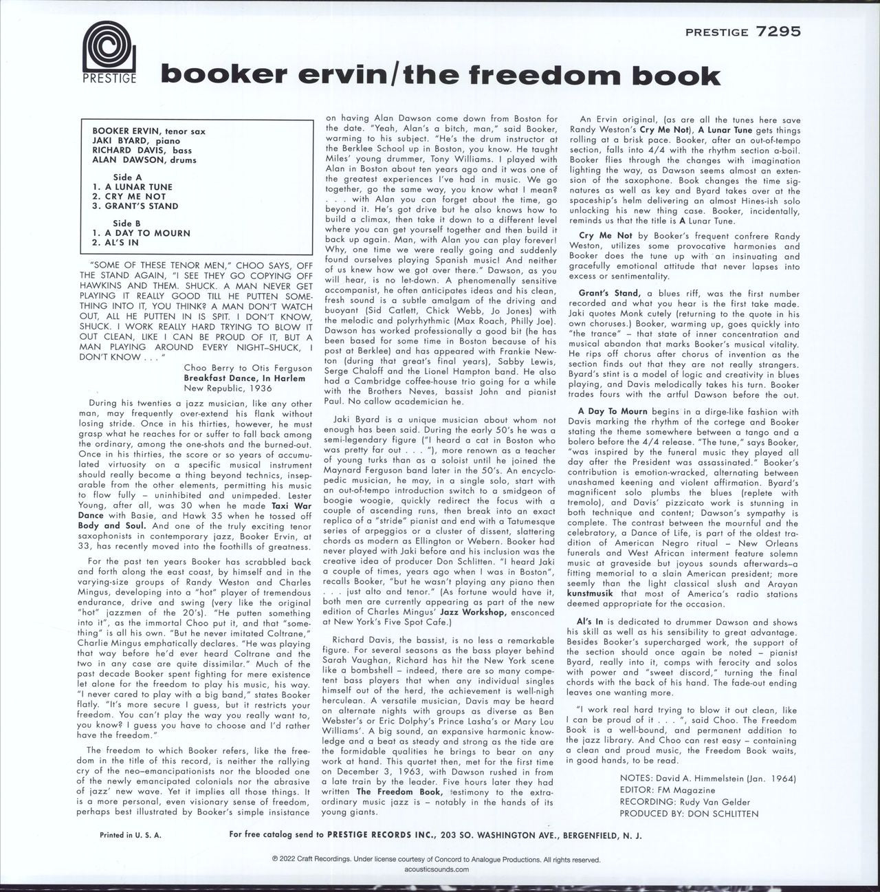 Booker Ervin The Freedom Book - 180g US Vinyl LP