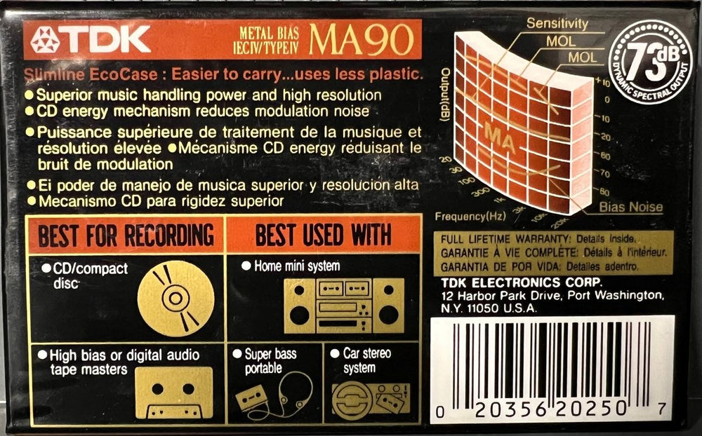 Branded Blank Audio Cassette TDK MA90 - Metal Bias IEC IV/Type IV - Sealed Japanese Blank Audio Cassette 43EBCTD805314
