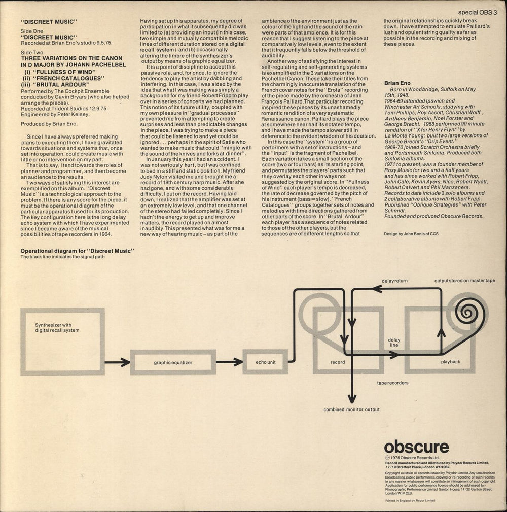 Brian Eno Discreet Music - EX UK vinyl LP album (LP record)