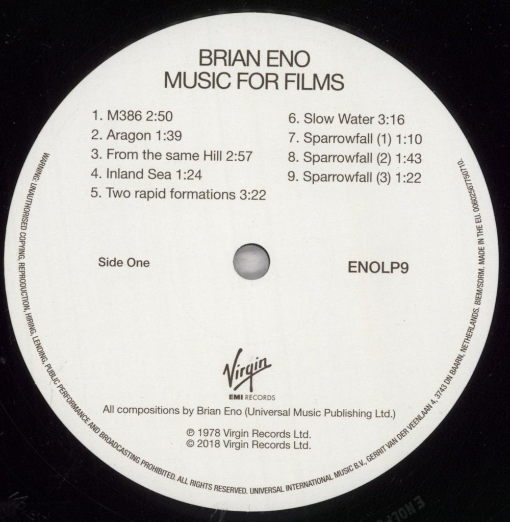 Brian Eno Music For Films: Remastered - 180 Gram Vinyl UK vinyl LP album (LP record) ENOLPMU839663