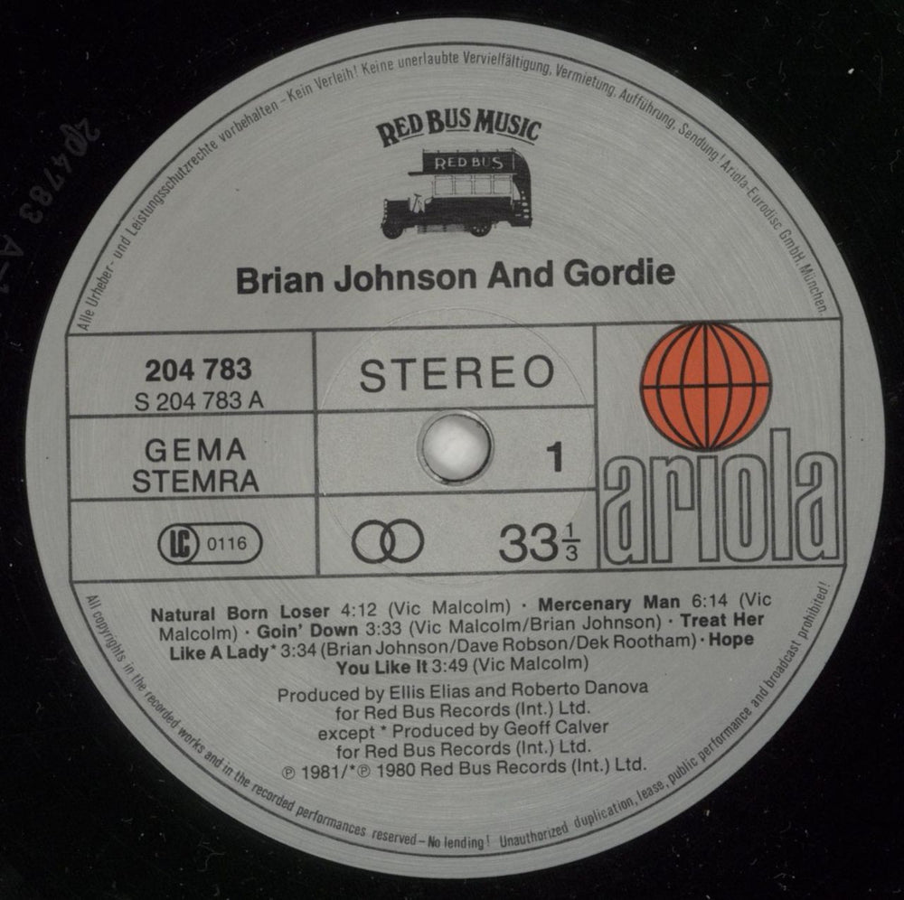 Brian Johnson Brian Johnson And Geordie German vinyl LP album (LP record) BJSLPBR871677