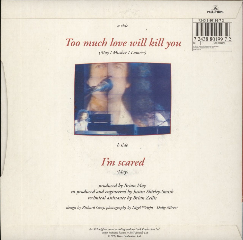 Brian May Too Much Love Will Kill You - Glossy UK 7" vinyl single (7 inch record / 45) 724388019972