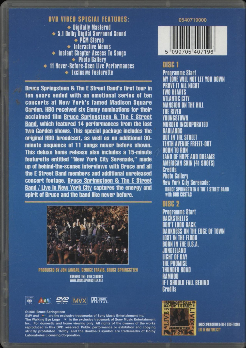 Bruce Springsteen Live In NYC UK DVD 5099720195696