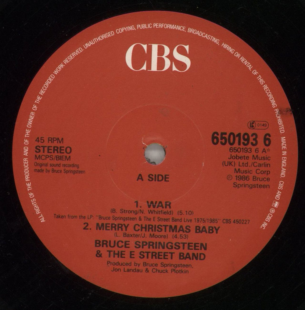 Bruce Springsteen War - Hype Stickered UK 12" vinyl single (12 inch record / Maxi-single) SPR12WA18933