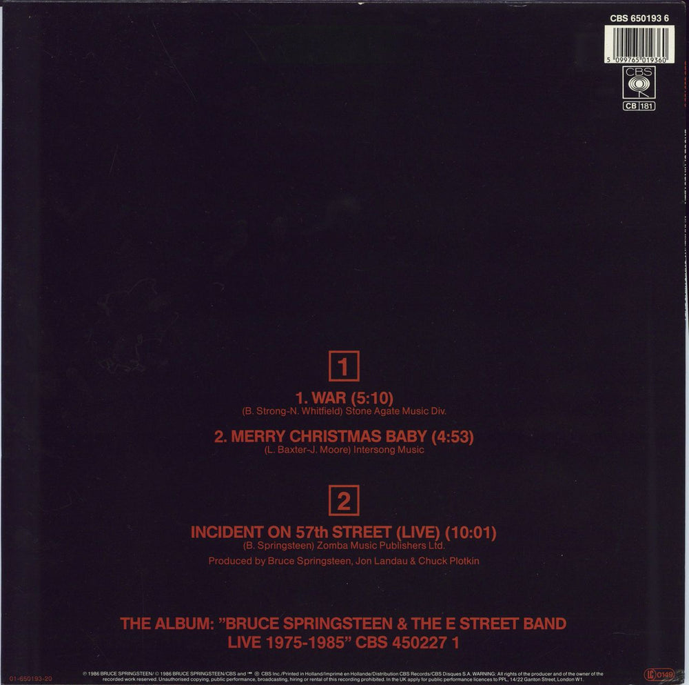 Bruce Springsteen War UK 12" vinyl single (12 inch record / Maxi-single) 5099765019360