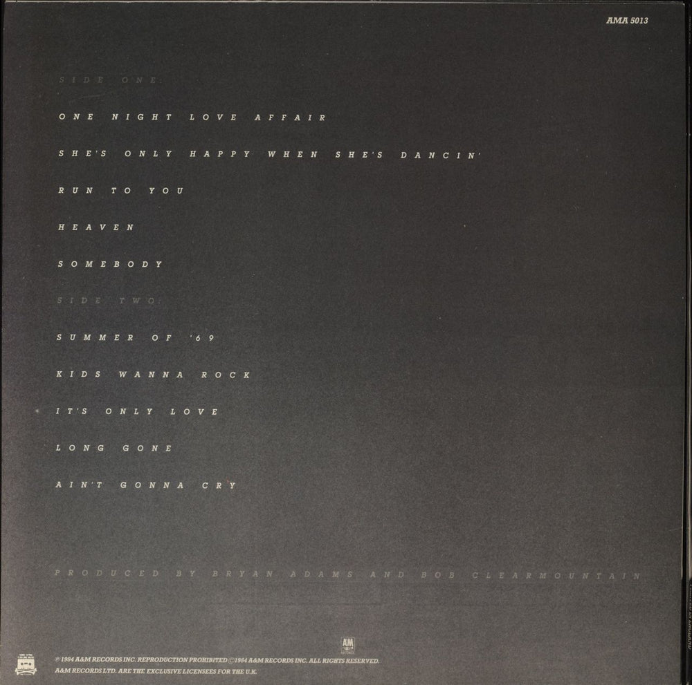 Bryan Adams Reckless - 1st UK vinyl LP album (LP record)