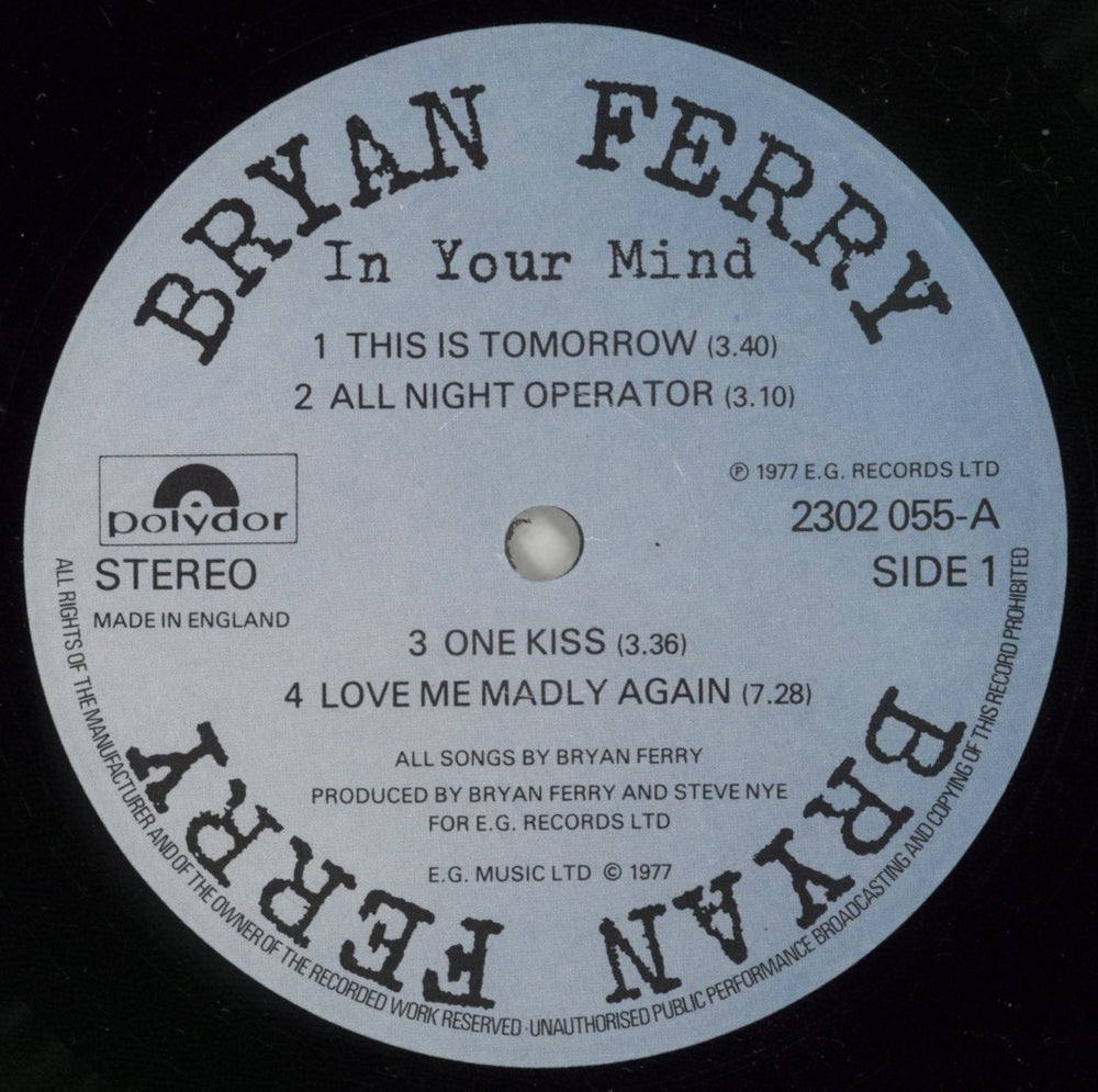 Bryan Ferry In Your Mind UK vinyl LP album (LP record) FERLPIN253302
