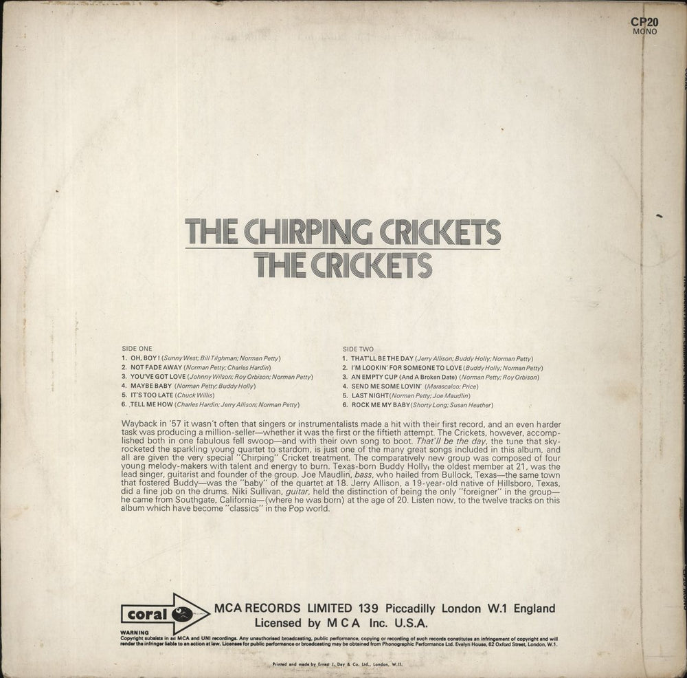 Buddy Holly The Chirping Crickets UK vinyl LP album (LP record)