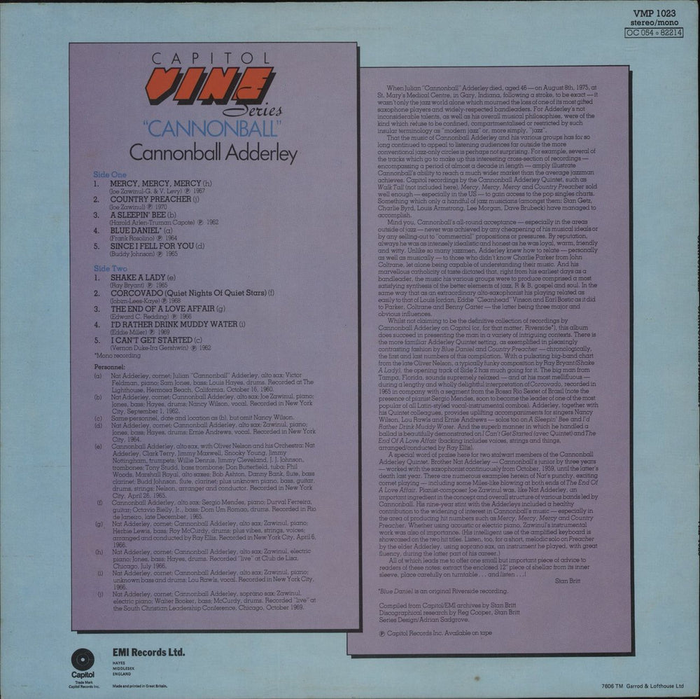 Cannonball Adderley Cannonball UK vinyl LP album (LP record)