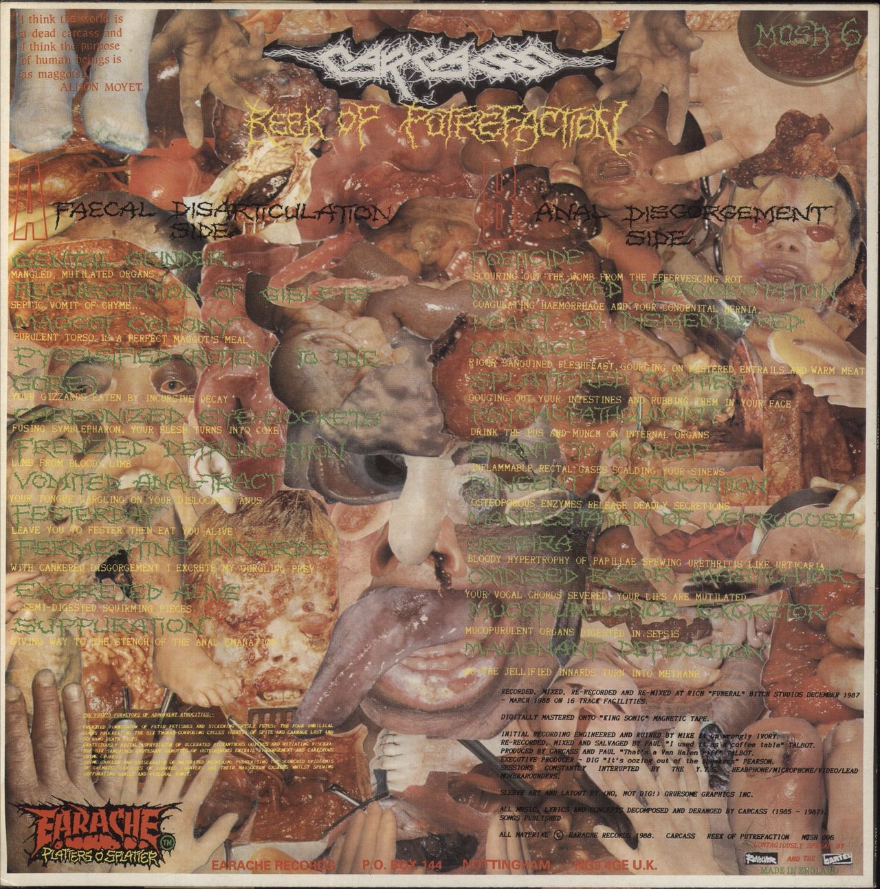 激レア Carcass Reek of Putrefaction レコード LP Carcass Reek Of Putrefaction - Hype Stickered UK Vinyl LP