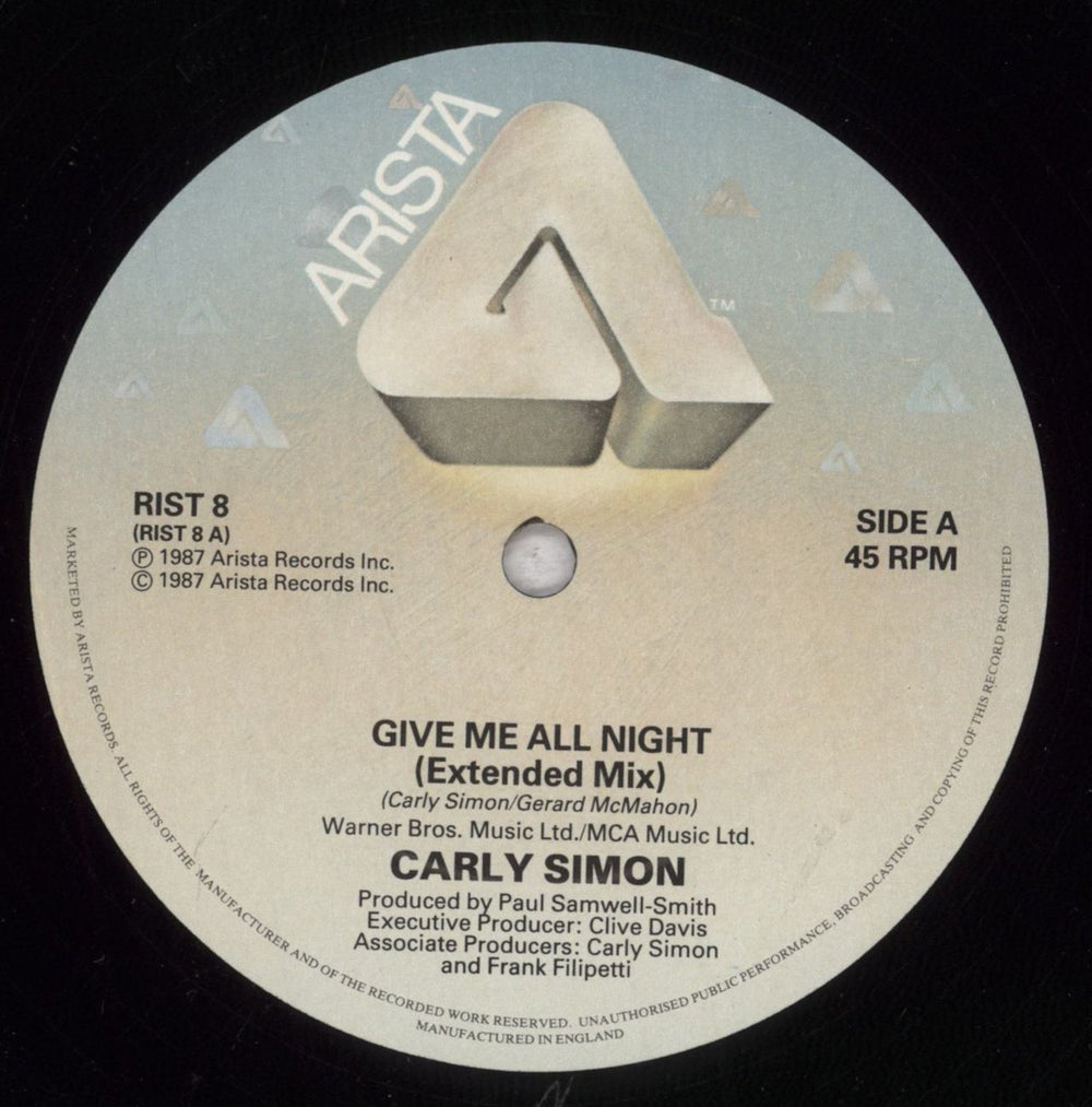 Carly Simon Give Me All Night UK 12" vinyl single (12 inch record / Maxi-single) CAL12GI126660