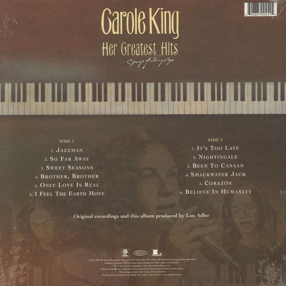 Carole King Her Greatest Hits [Songs Of Long Ago] UK vinyl LP album (LP record) 808885004515