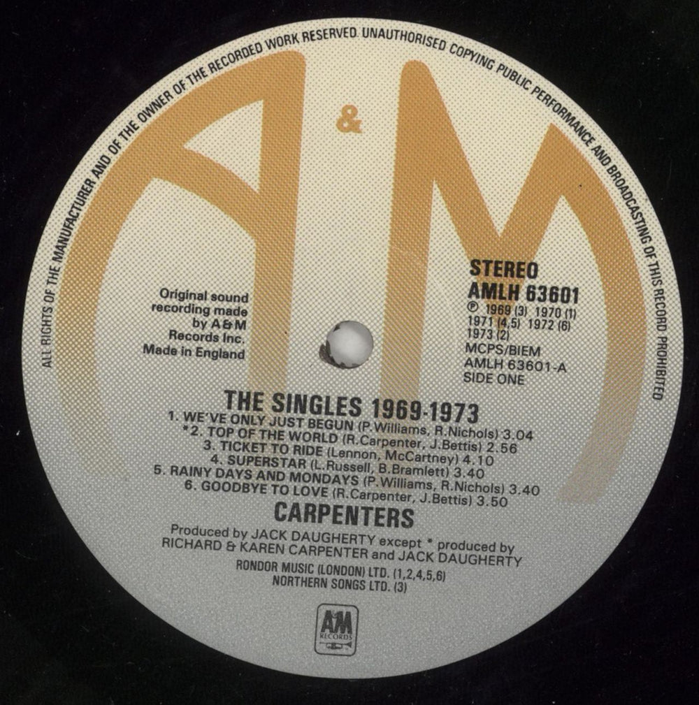 Carpenters The Singles 1969-1973 - 3rd UK vinyl LP album (LP record) CRPLPTH873898