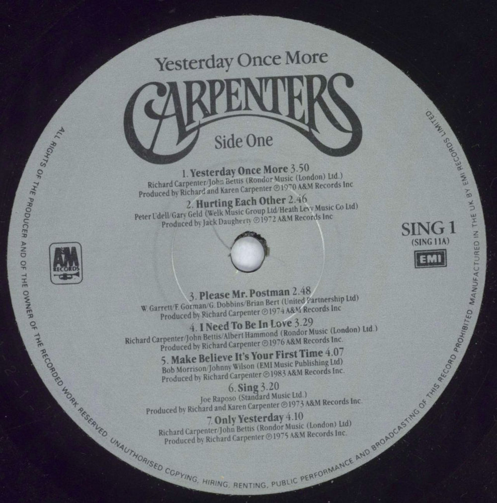 Carpenters Yesterday Once More-VG UK 2-LP vinyl record set (Double LP Album) CRP2LYE798442