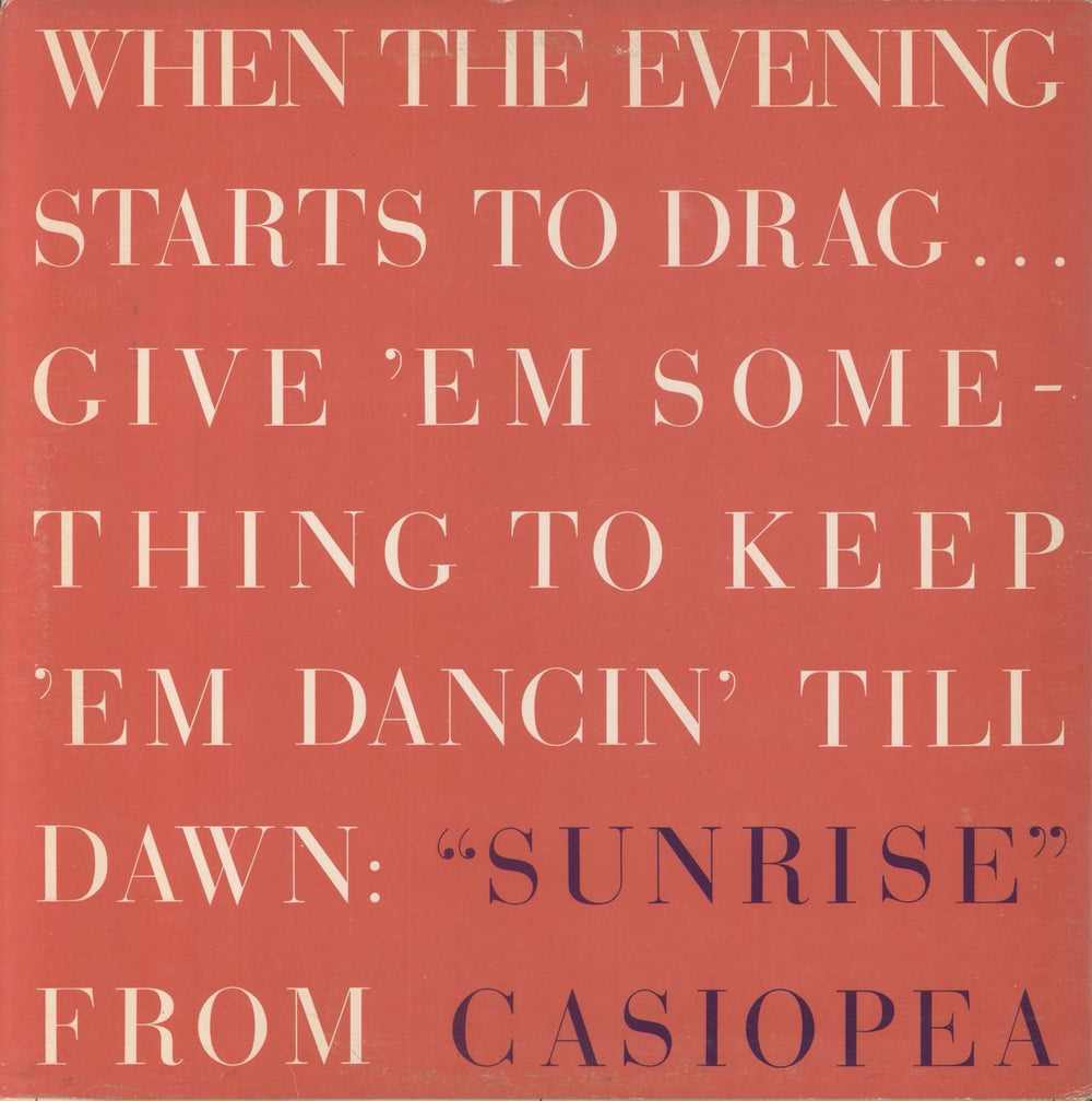 Casiopea Sunrise US 12" vinyl single (12 inch record / Maxi-single)