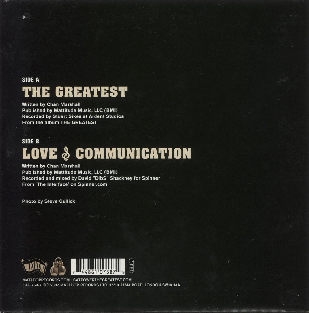 Cat Power The Greatest UK 7" vinyl single (7 inch record / 45) 744861075875