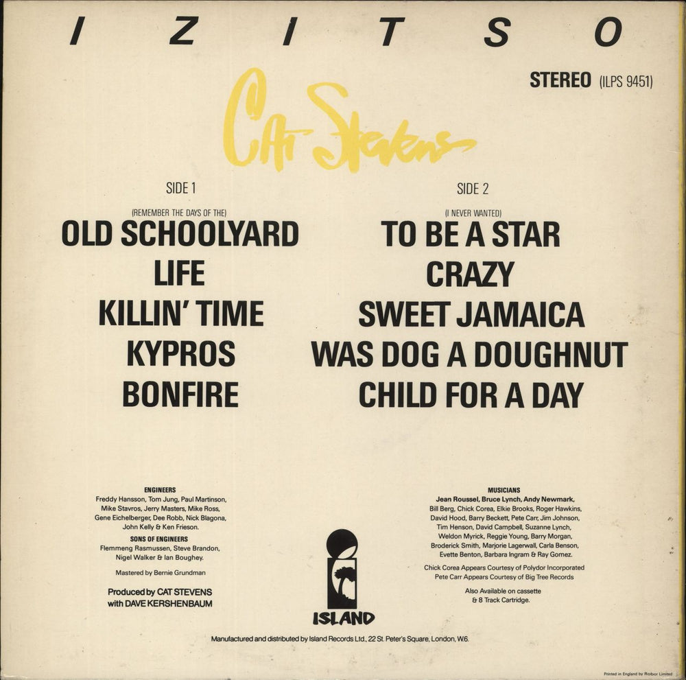 Cat Stevens Izitso UK vinyl LP album (LP record)
