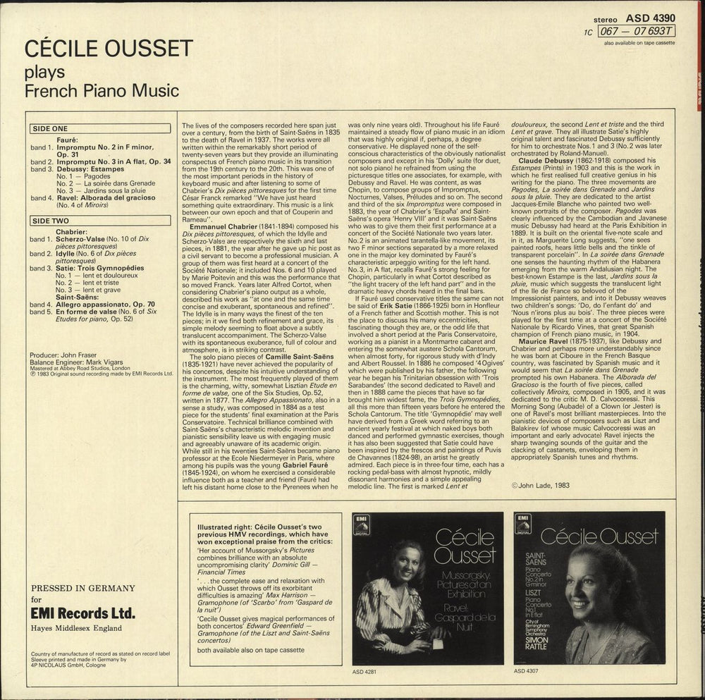 Cécile Ousset Plays French Piano Music German Vinyl LP — RareVinyl.com