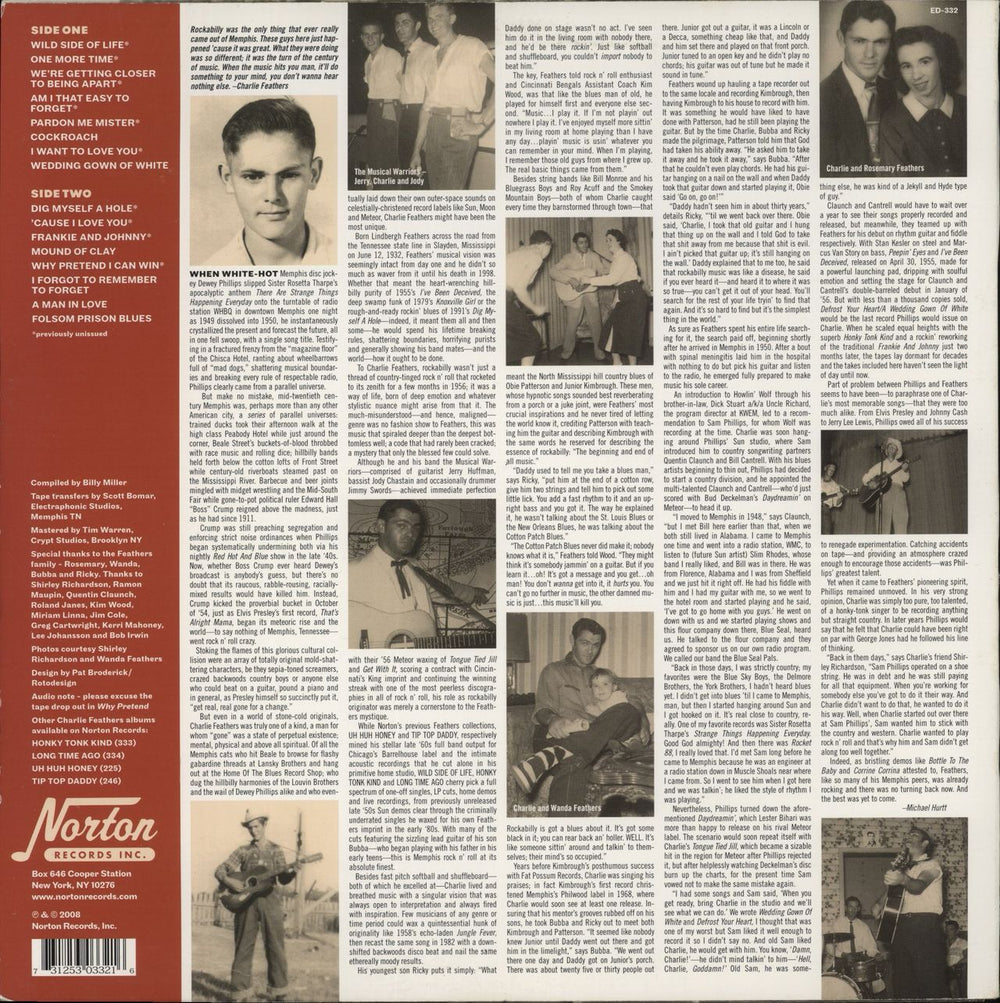 Charlie Feathers Wild Side Of Life - Rare And Unissued Recordings - Volume One US vinyl LP album (LP record) 731253033216