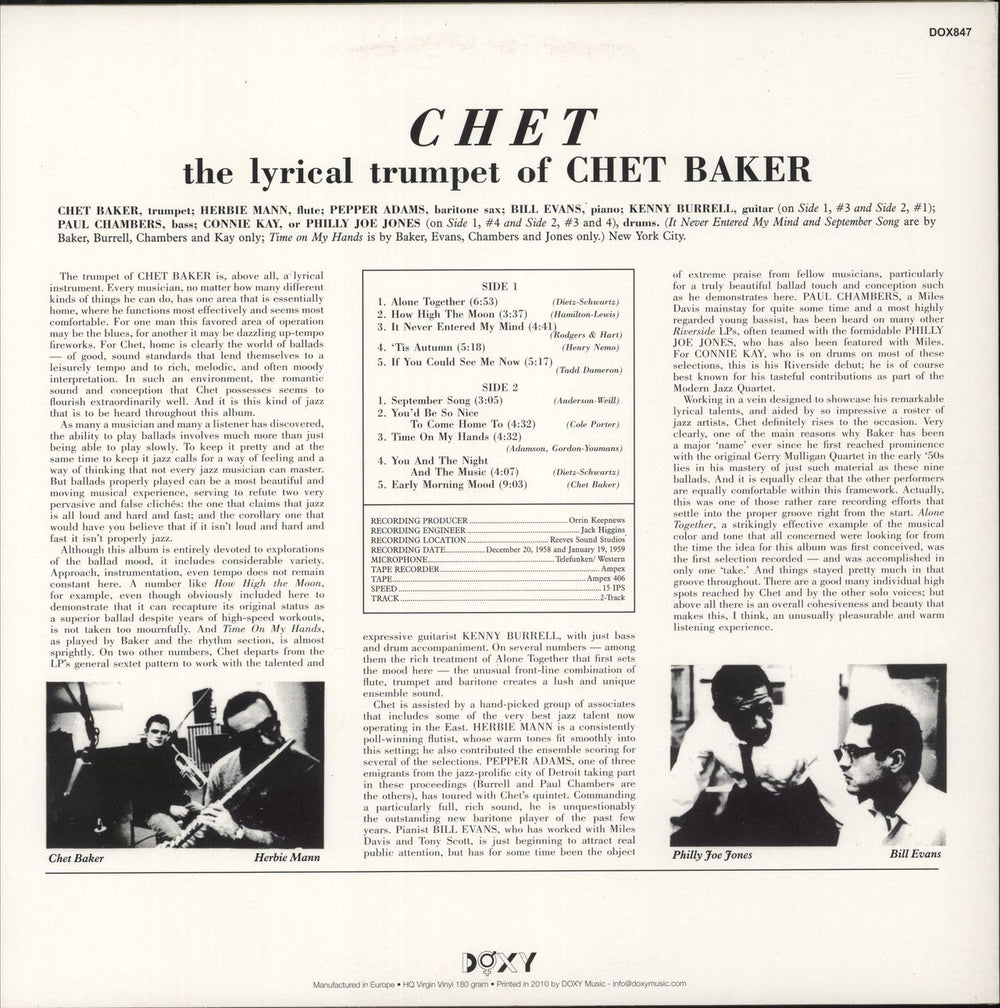Chet Baker Chet - 180gm Vinyl UK vinyl LP album (LP record)
