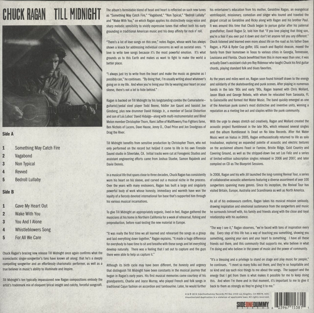 Chuck Ragan Till Midnight US vinyl LP album (LP record) 603967153811