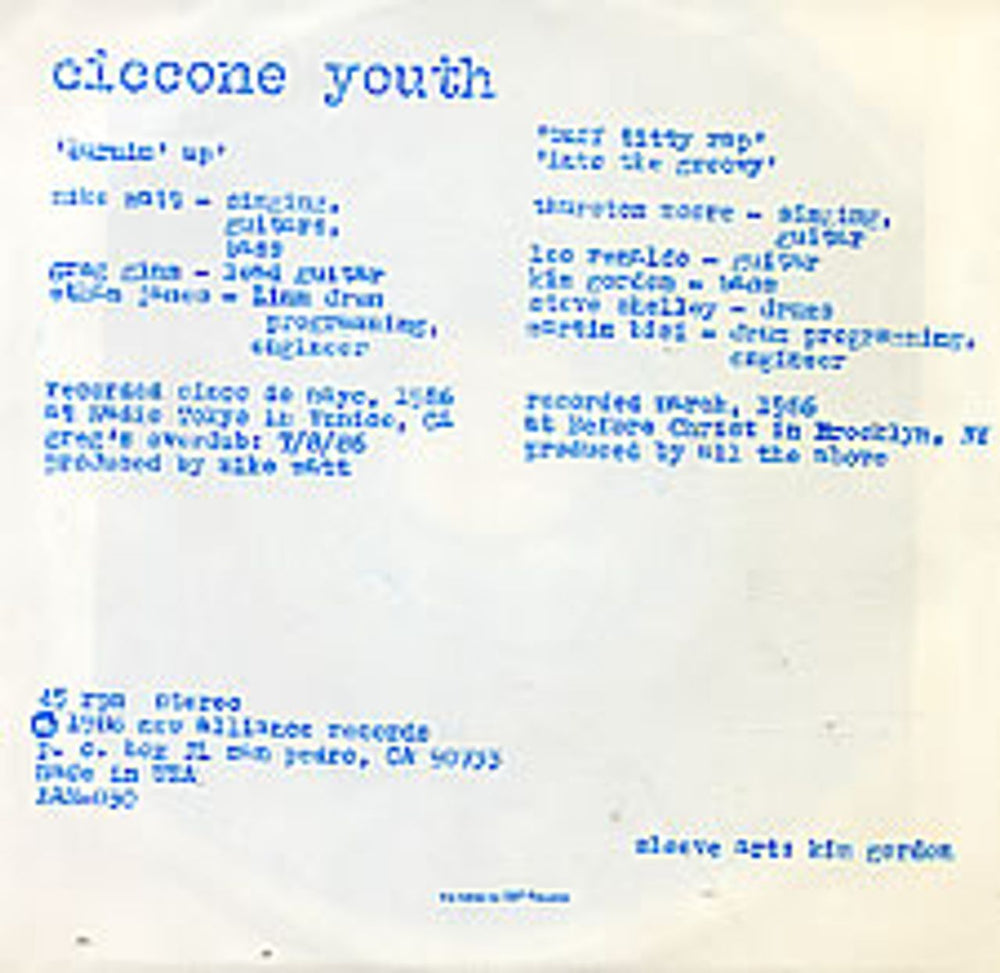 Ciccone Youth Burnin' Up US 7" vinyl single (7 inch record / 45) CIY07BU173060