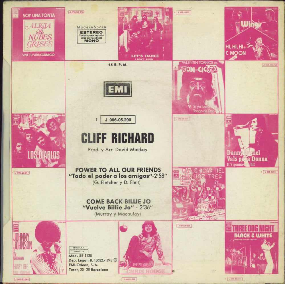 Cliff Richard Power To All Our Friends Spanish 7" vinyl single (7 inch record / 45)