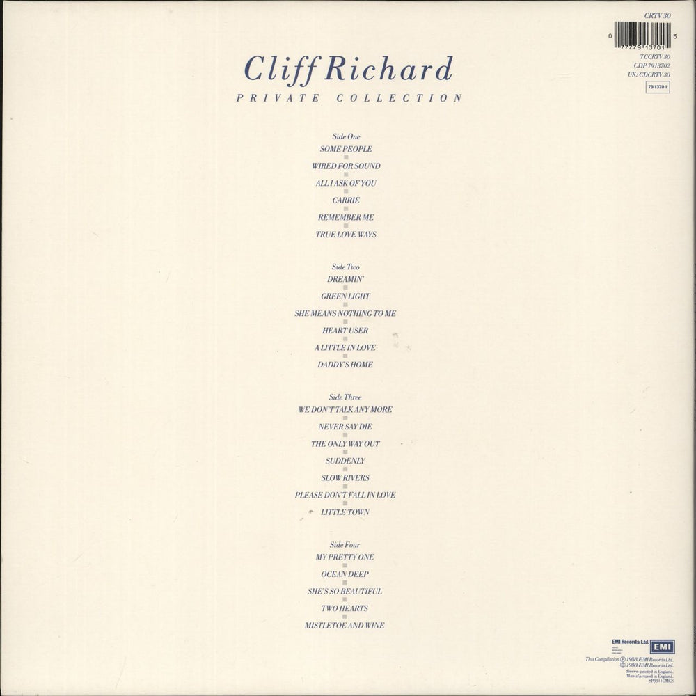 Cliff Richard Private Collection + Merch Insert UK 2-LP vinyl record set (Double LP Album) 077779137015