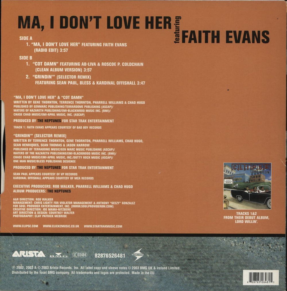 Clipse Ma, I Don't Love Her UK 12" vinyl single (12 inch record / Maxi-single) 828765264815