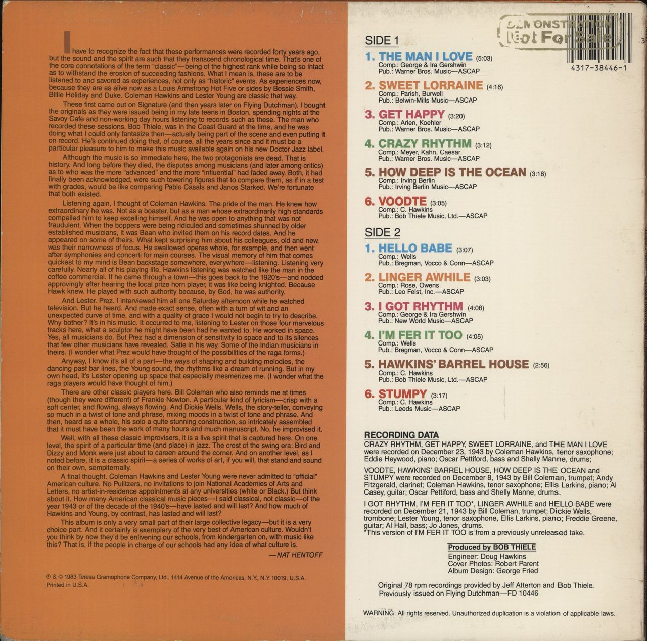 Coleman Hawkins Classic Tenors US Vinyl LP — RareVinyl.com