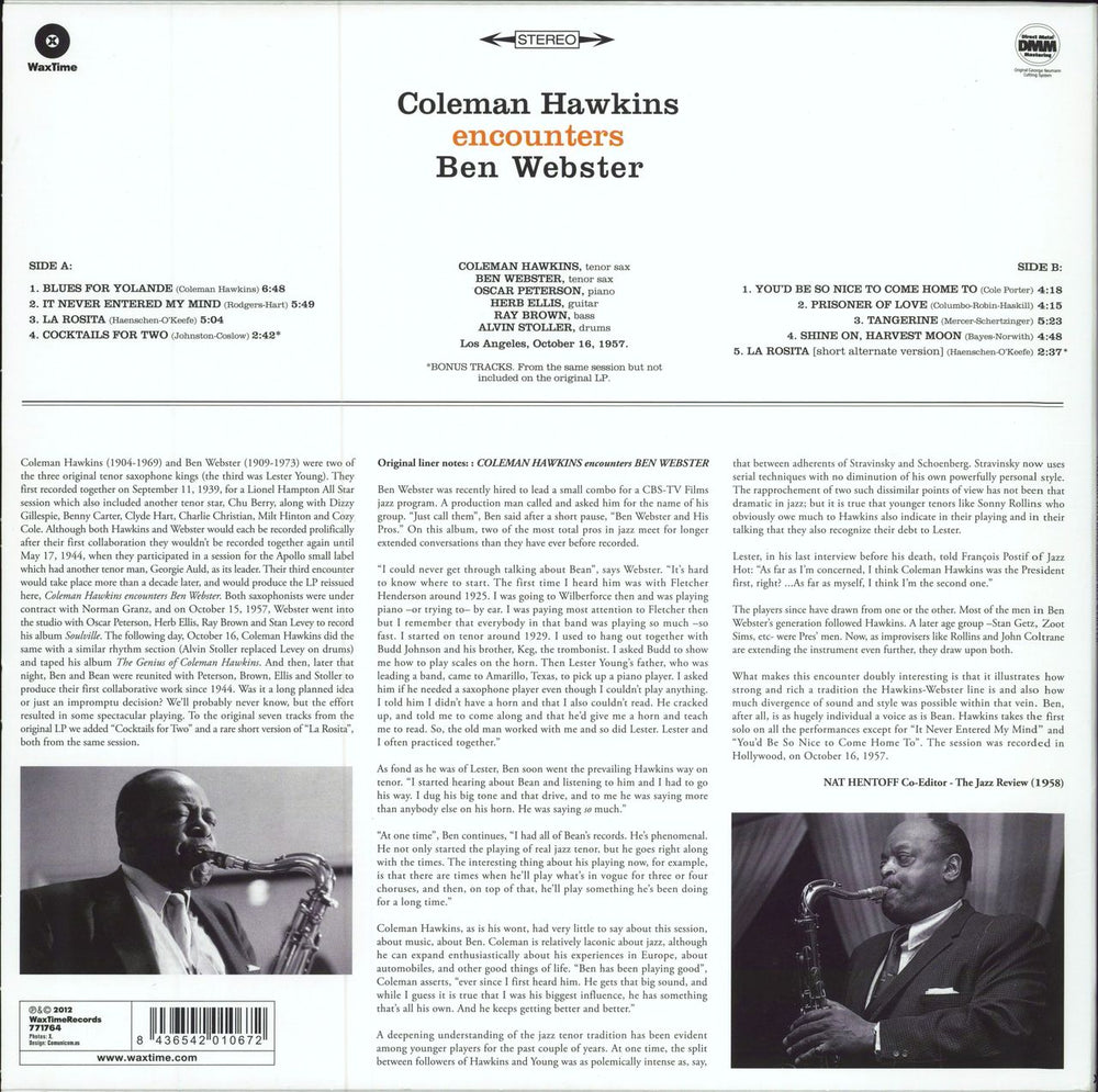 Coleman Hawkins Encounters Ben Webster - 180gm UK vinyl LP album (LP record) 8436542010672