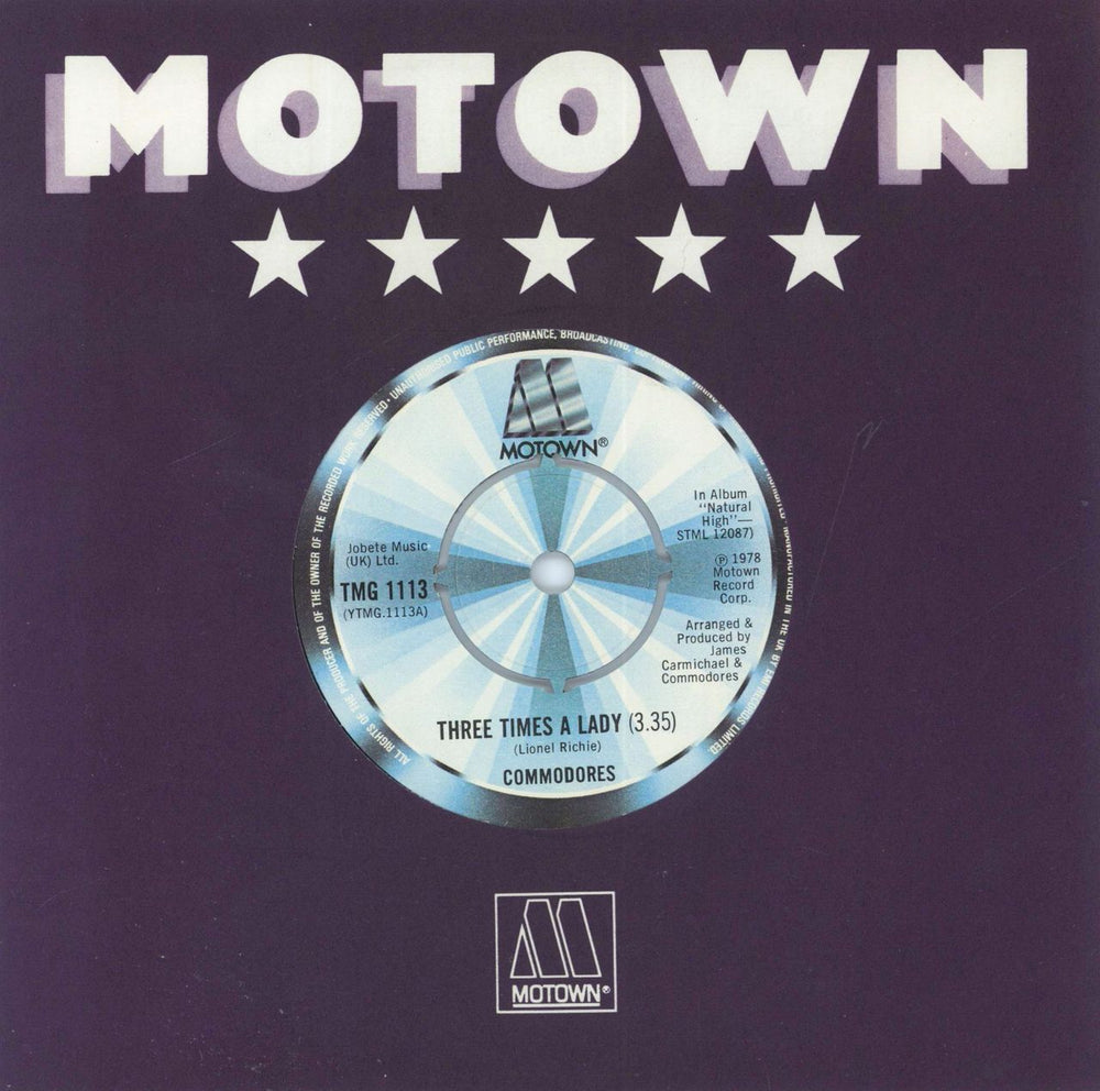Commodores Three Times A Lady - 4pr UK 7" vinyl single (7 inch record / 45) TMG1113