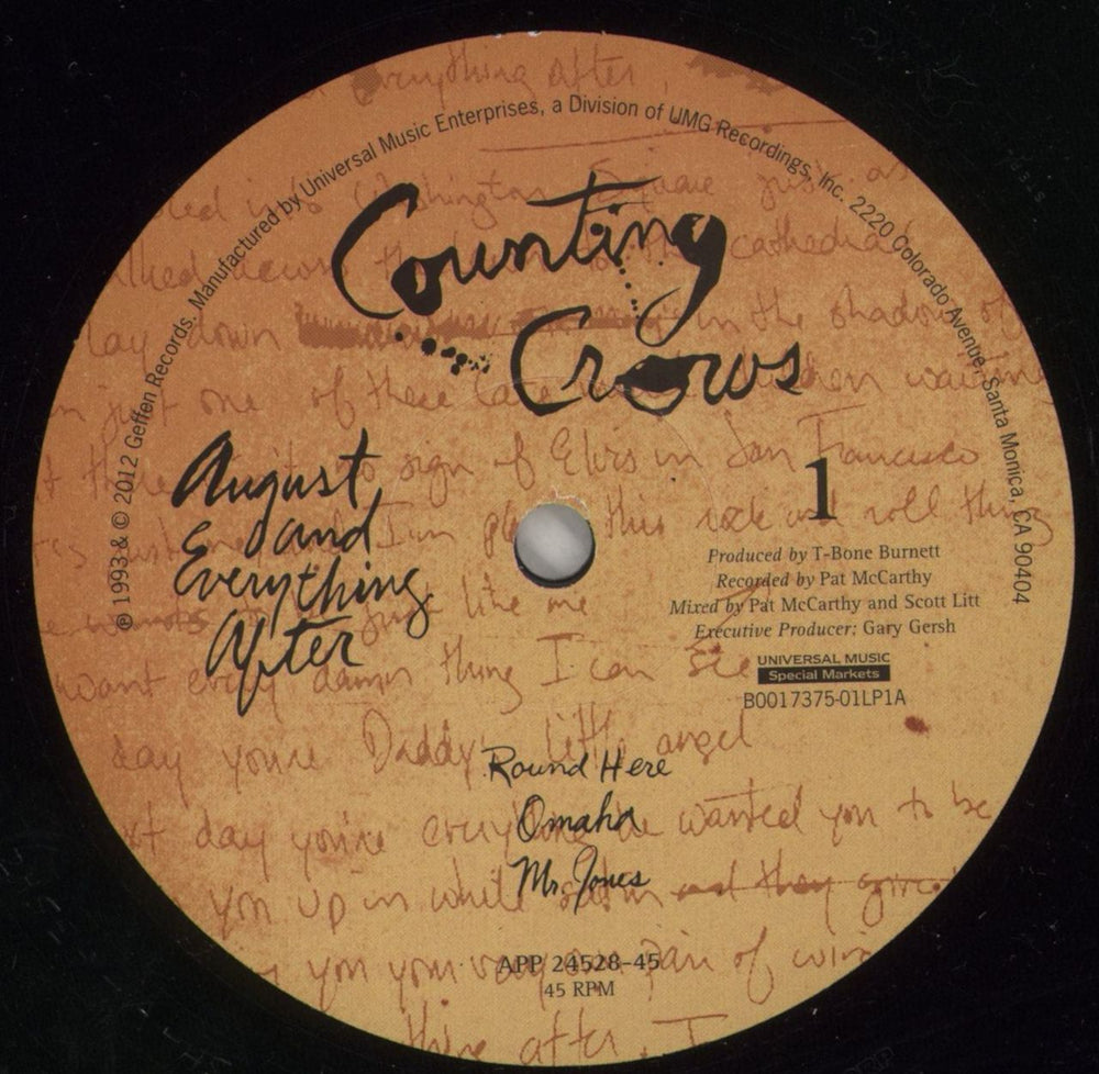 Counting Crows August and Everything After - 200gram US 2-LP vinyl record set (Double LP Album) CNT2LAU868284