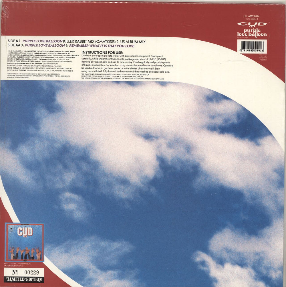 Cud Purple Love Balloon - Clear Vinyl + Mobile - Sealed UK 12" vinyl single (12 inch record / Maxi-single) 731458002413