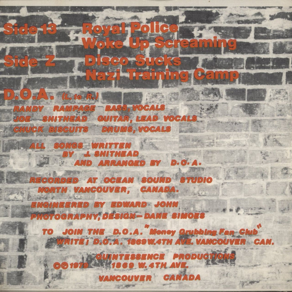 D.O.A. Disco Sucks Canadian 7" vinyl single (7 inch record / 45)